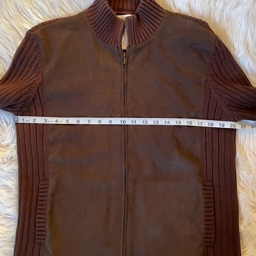 Jones New York Sport Brown Suede Mixed Media Full Zip Jacket (Size: Large)